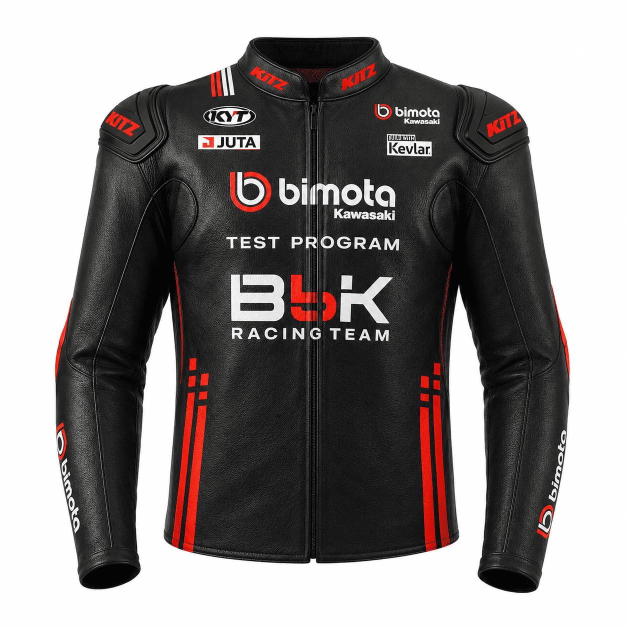 alex-lowes-kawasaki-bimota-sbk-racing-leather-jacket-front.jpg Front view of Alex Lowes Kawasaki Bimota SBK racing leather jacket