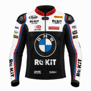 Front view of Danilo Petrucci BMW WSBK leather racing jacket