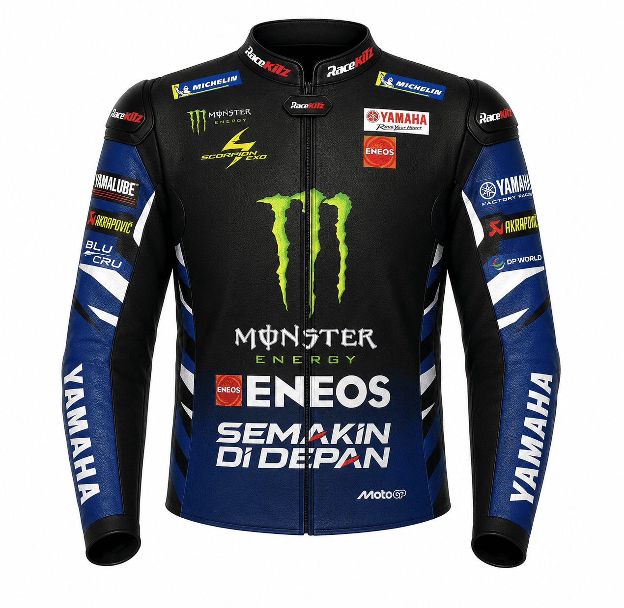 fabio-quartararo-yamaha-leather-racing-jacket-front.jpg Front view of Fabio Quartararo Yamaha MotoGP Leather Racing Jacket 2026