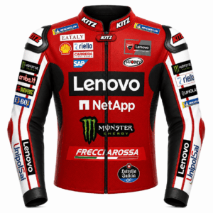 Front view of Francesco Bagnaia Ducati MotoGP Leather Jacket 2026