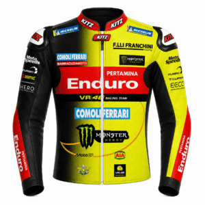 Front view of Franco Morbidelli VR46 Ducati MotoGP leather jacket