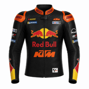 Front view of KTM MotoGP 2024 racing leather jacket with premium motorcycle protection