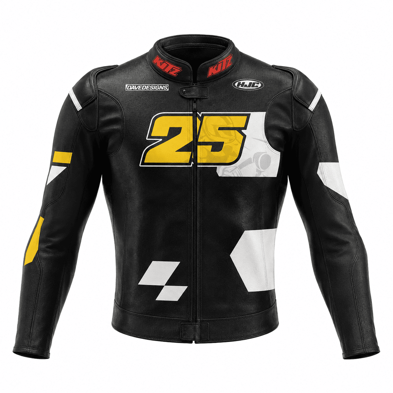 raul-fernandez-aprilia-black-leather-racing-jacket-front.jpg Front view of Raul Fernandez Aprilia Black Leather Racing Jacket