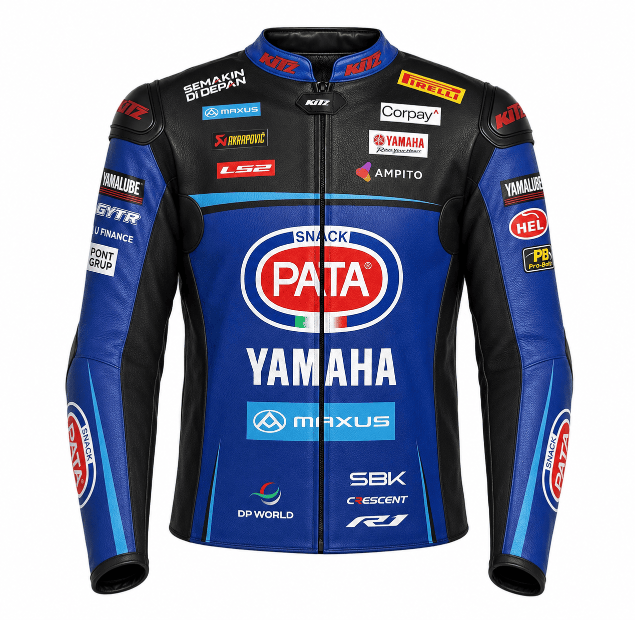 xavi-vierge-yamaha-wsbk-leather-racing-jacket-front Front view of Xavi Vierge Yamaha Pata Maxus WSBK Leather Racing Jacket 2026